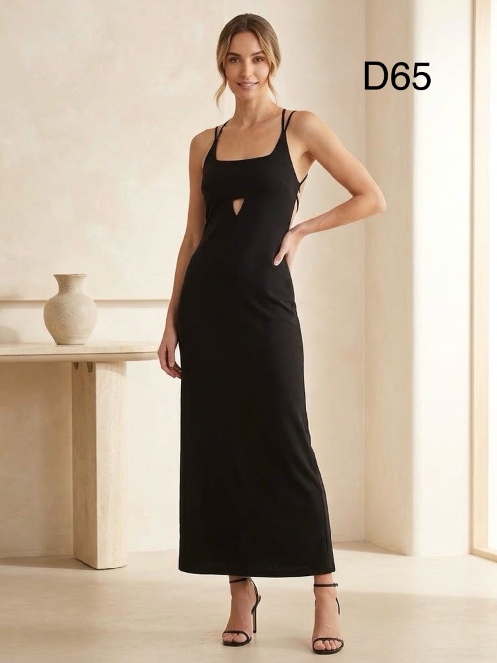 H&M Elegant Black Double-Strap Cutout Maxi Dress, Size 8
